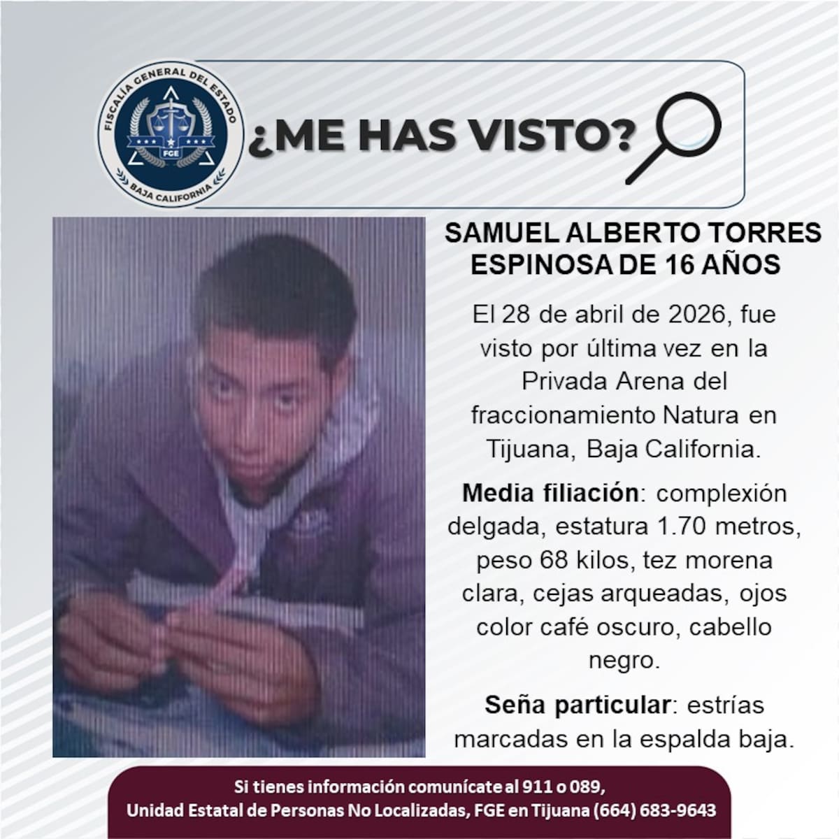 Fue visto por última vez el 28 de abril de 2026.