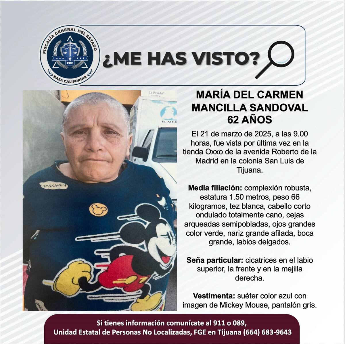María del Carmen Mancilla Sandoval fue vista por última vez el 21 de marzo de 2025.