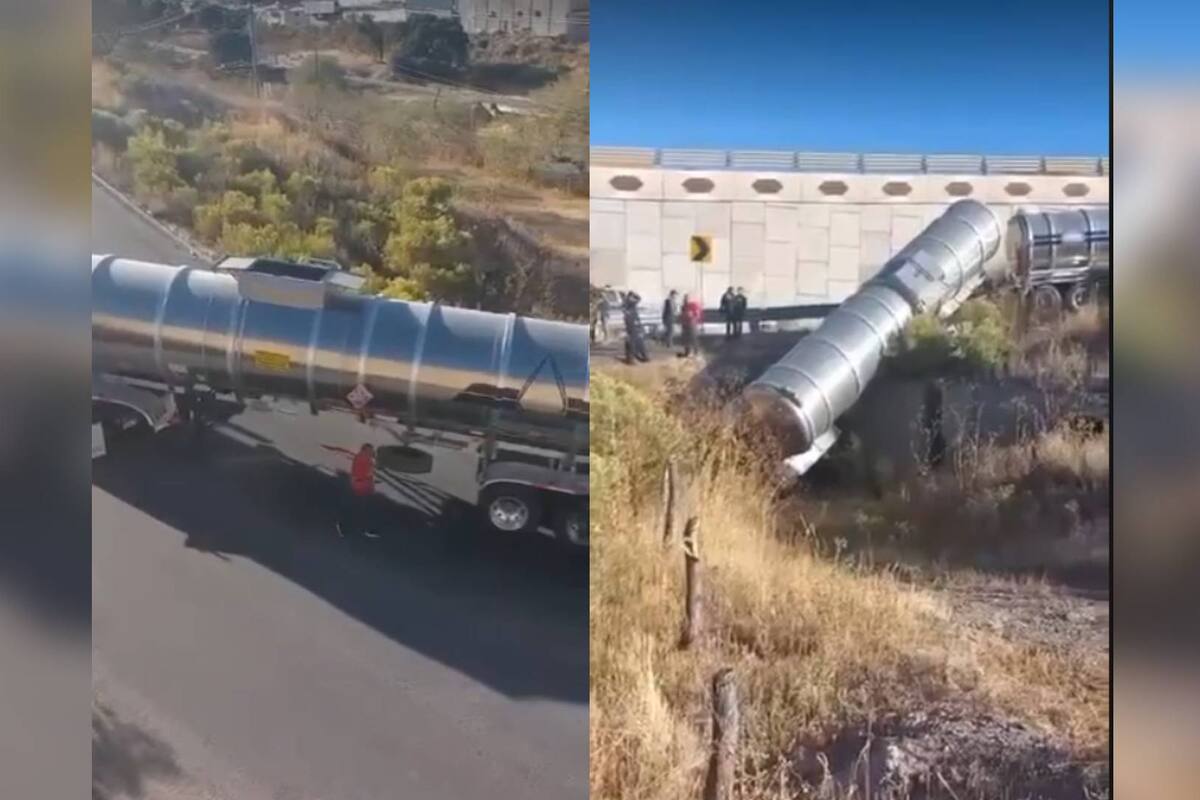 Se lleva susto conductor de pipa al caer en barranco