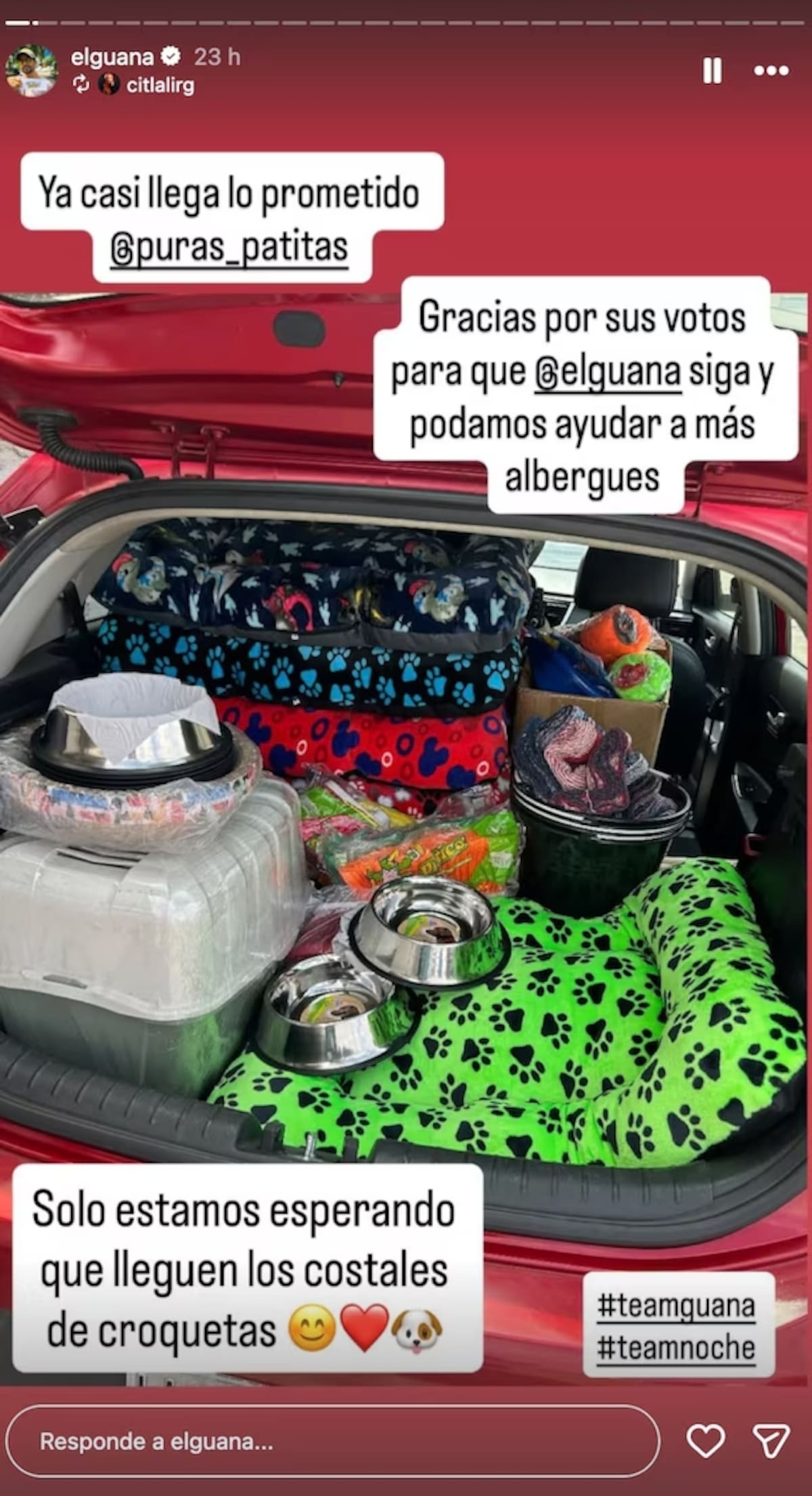 El Guana ya había donado al alberge "Puras Patitas". | Captura de pantalla: IG @elguana