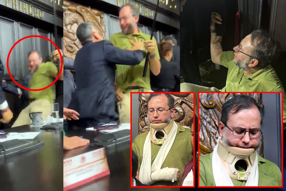 ¿Montaje? Cuestionan las lesiones de Emiliano, colaborador de Noroña, que apareció en collarín y cabestrillo “mal puesto” tras ser empujado por Alito Moreno en el Senado