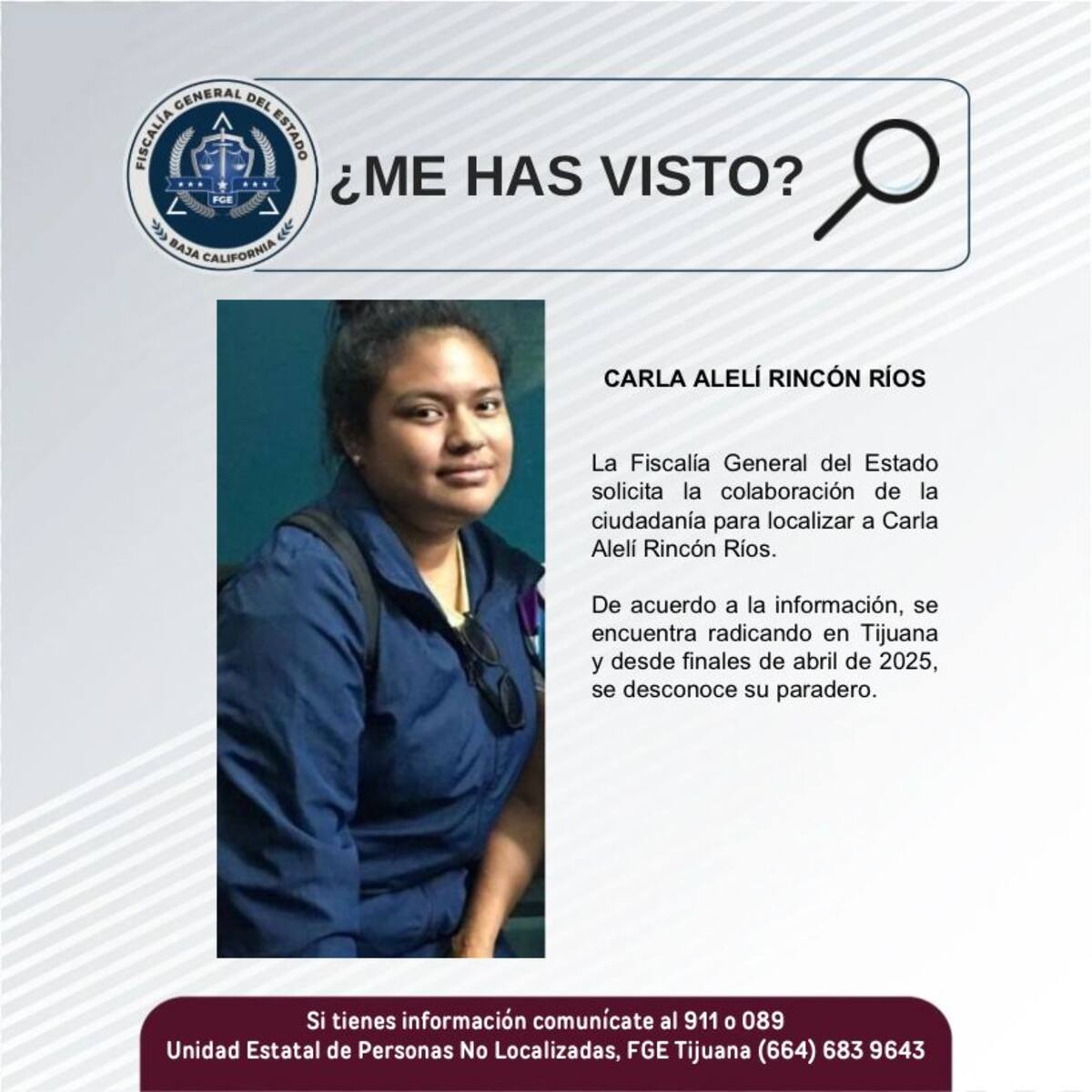 Carla Alelí Rincón Ríos fue vista por última vez desde finales de abril.