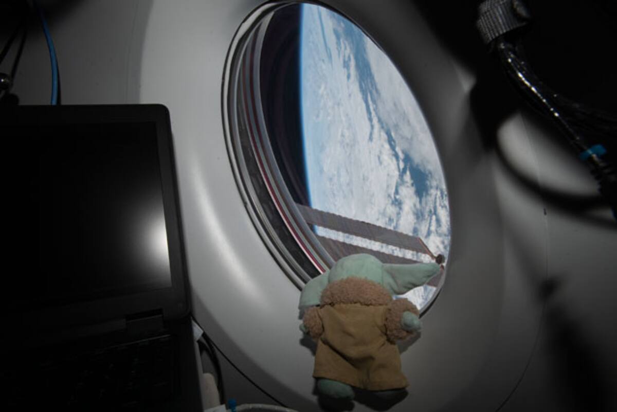 aby Yoda mirando a la Tierra desde la Estación Espacial Internacional. Fuente: Frontera Espacial