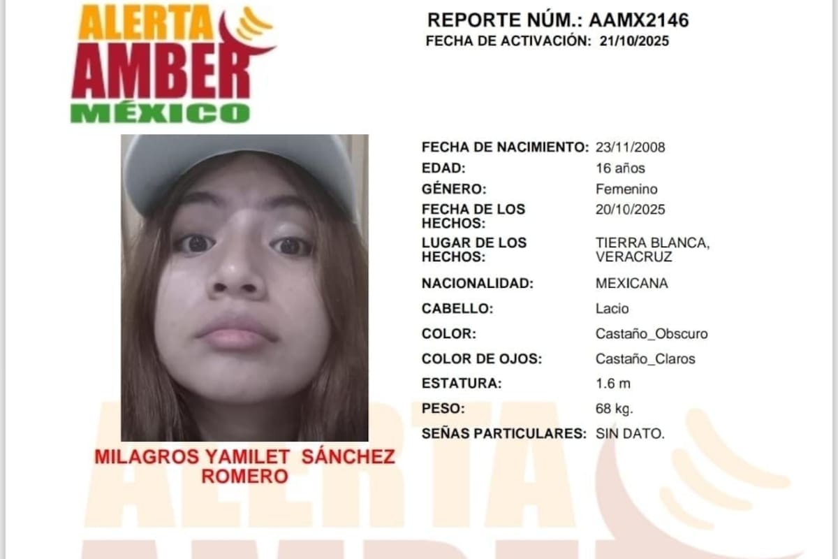Activan Alerta Amber Milagros Yamileth Sánchez Romero de 16 años