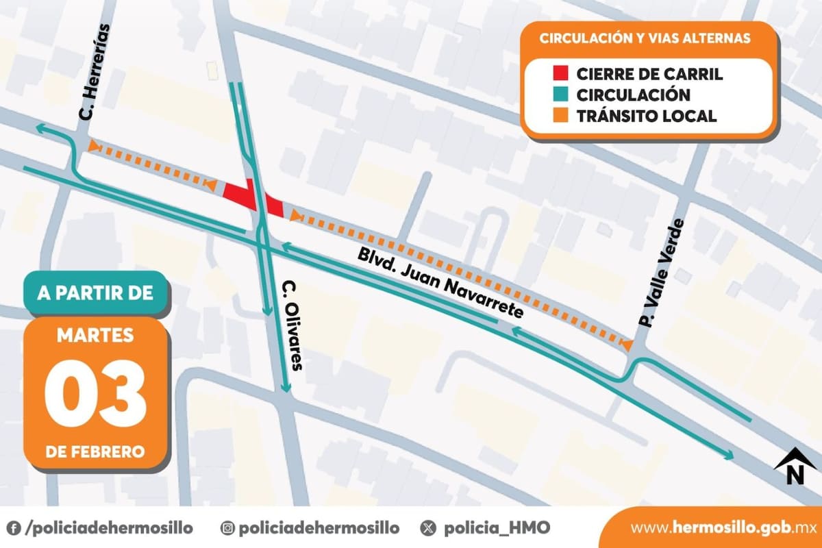 Inician trabajos de rehabilitación en crucero de bulevares Navarrete y Olivares en Hermosillo; ajustarán circulación