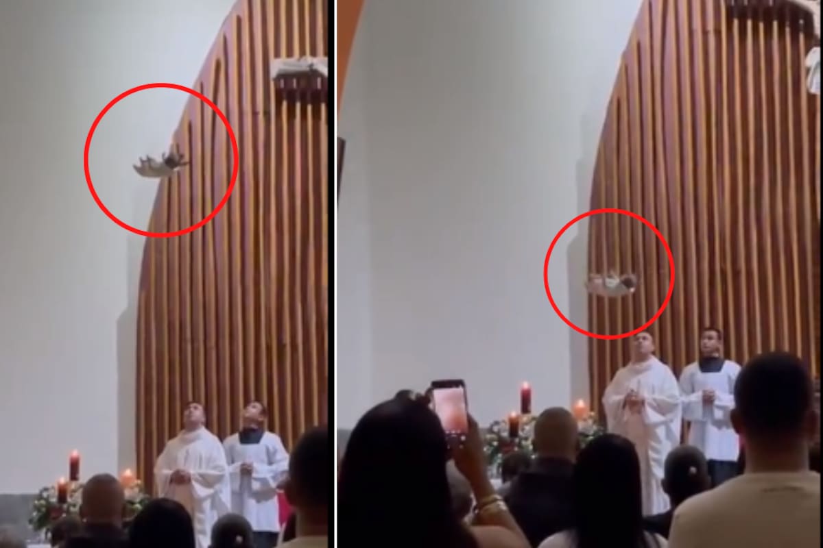 VIDEO: Niño Dios es captado bajando del techo de una iglesia y se hace viral