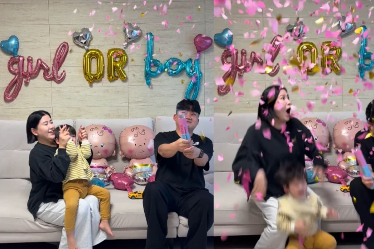 “Se nota que querían una niña”: mujer se vuelve viral al aventar a su hijo por la emoción tras enterarse de que esperaba una niña