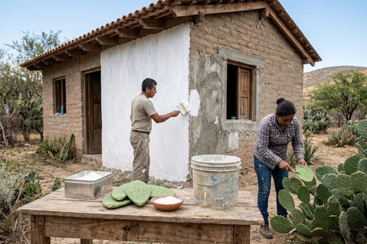 La pintura blanca hecha con cal, nopal y sal que ayuda a proteger los muros, reflejar el calor y renovar paredes gastando mucho menos que con pinturas comerciales