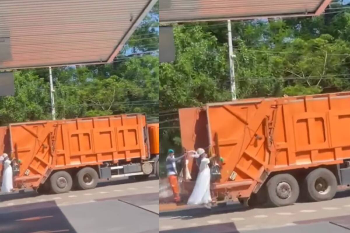 Hombre que recoge basura se vuelve viral por hacerlo vestido como una novia