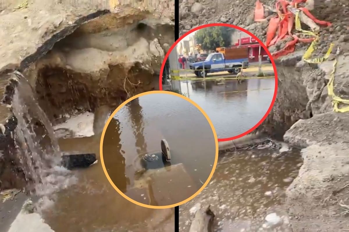 Socavón en Iztapalapa por fuga de agua en colonia Santa María Aztahuacán deja calle intransitable