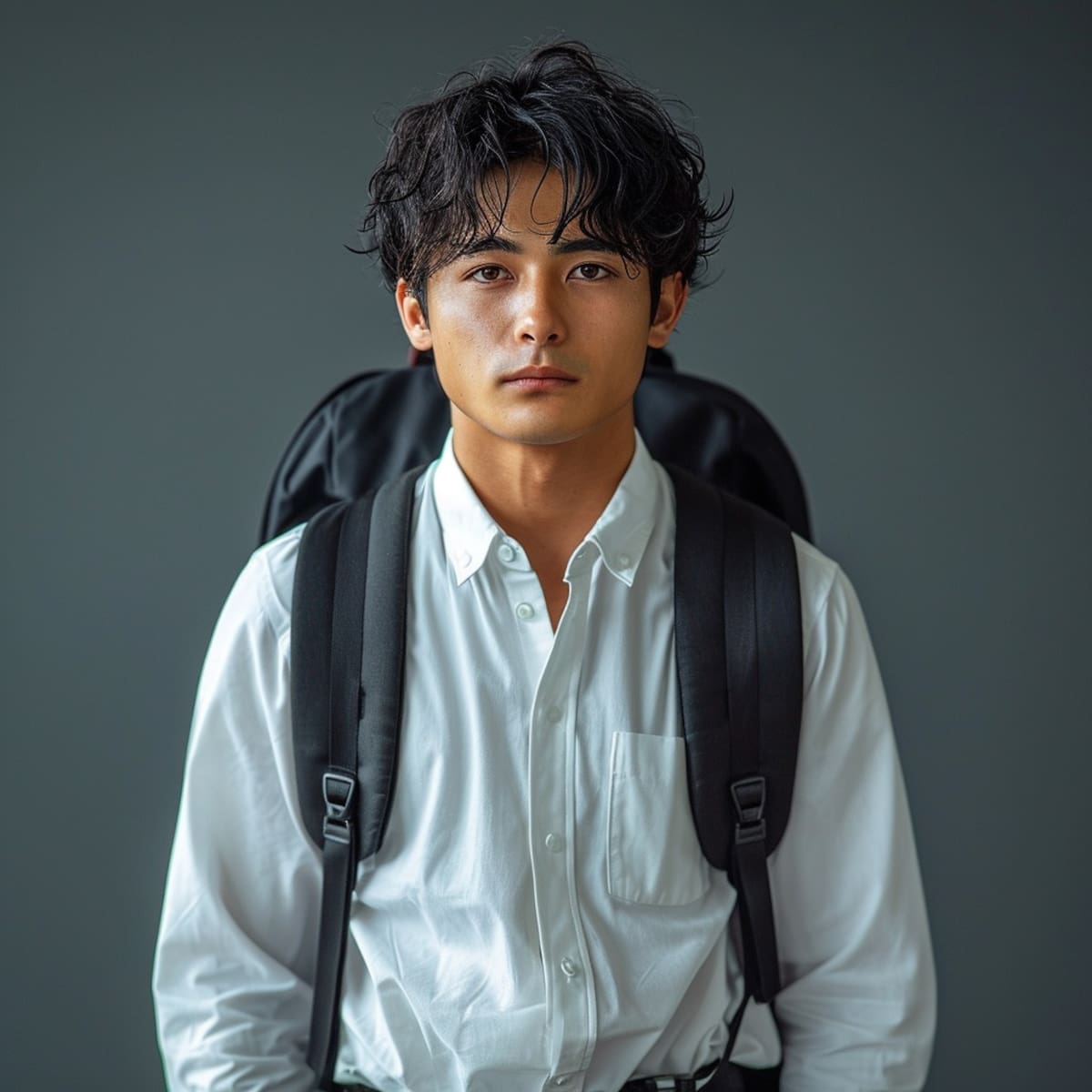 Una nueva perspectiva visual: La visión de Midjourney ofrece una versión fresca y simpática de Shinji, con cabello negro medio largo y una apariencia que inspira confianza, rompiendo con la descripción original de un joven cobarde y depresivo.