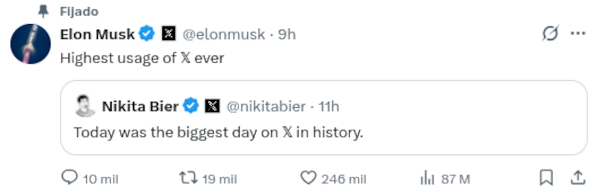 Elon Musk reporta récord histórico de uso en X tras ataques de EEUU e Israel contra Irán. (Captura de pantalla)