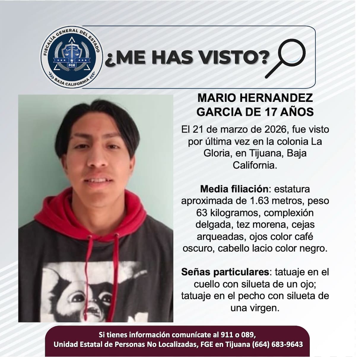 Fue visto por última vez el 21 de marzo de 2026.