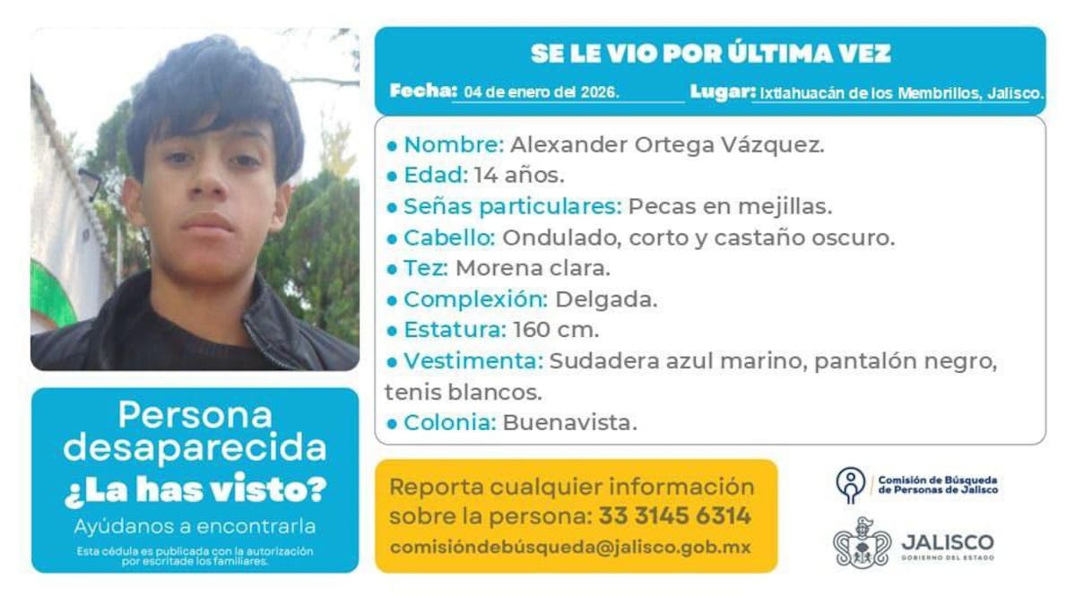Buscan a cinco menores vistos por última vez en Buenavista, Ixtlahuacán de los Membrillos. Llamar al 33 34 45 63 14 de la Comisión Estatal de Búsqueda de Jalisco si tiene información.