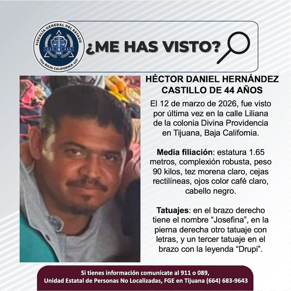 Fue visto por última vez el 12 de marzo de 2026.