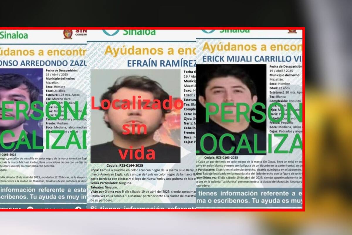 Hallan sin vida a uno de los jóvenes desaparecidos en Mazatlán; dos más fueron localizados con vida