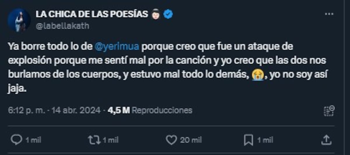 Bellakath se arrepintió de sus comentarios hacia Yeri Mua