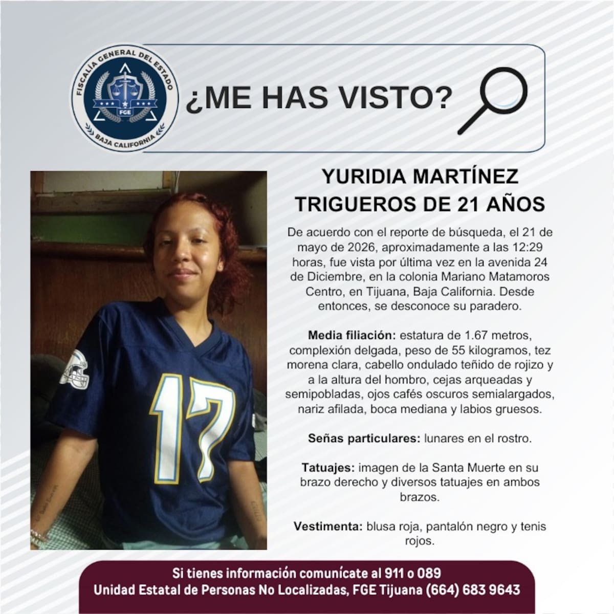 Fue vista por última vez el 21 de mayo de 2026.
