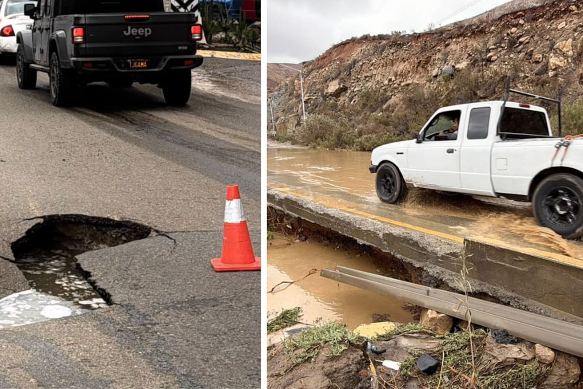 Socavón en la colonia Presidentes e inundaciones en distintos puntos dejan las vialidades afectadas por las lluvias de ‘Rachel’ en Tijuana