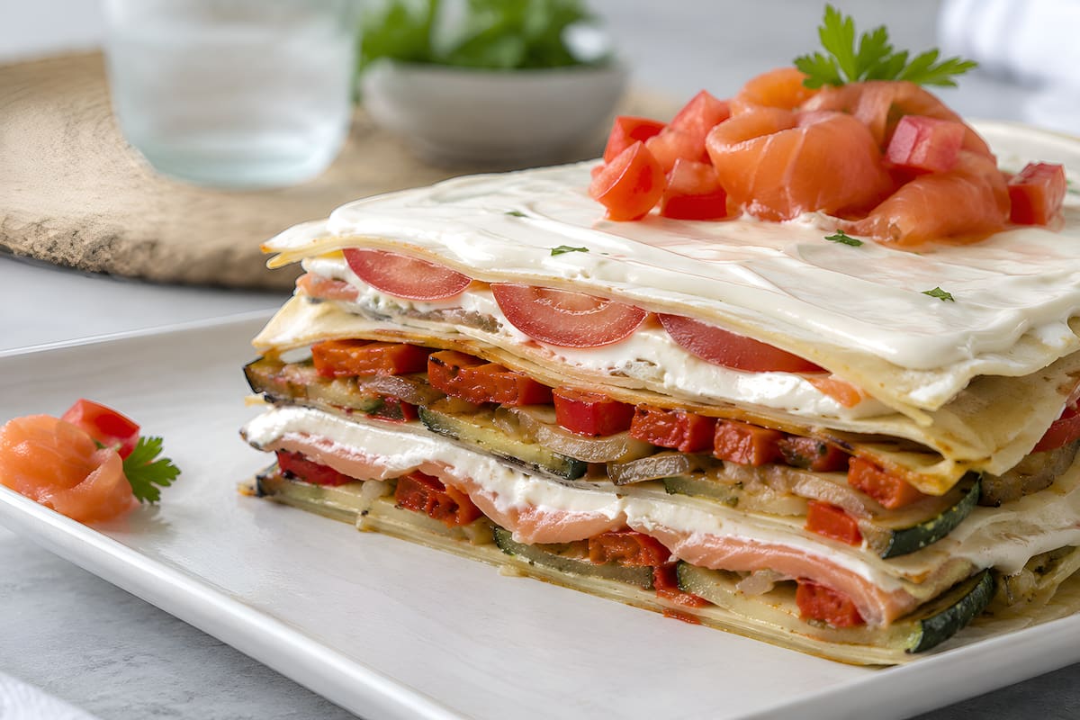 Lasaña fría de salmón