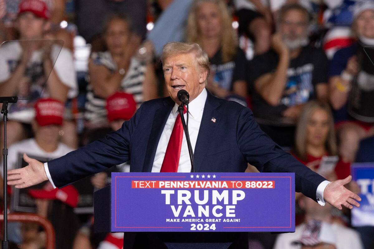 Donald Trump en un mitin de Pensilvania, EU. | Crédito: EFE/EPA/MICHAEL REYNOLDS