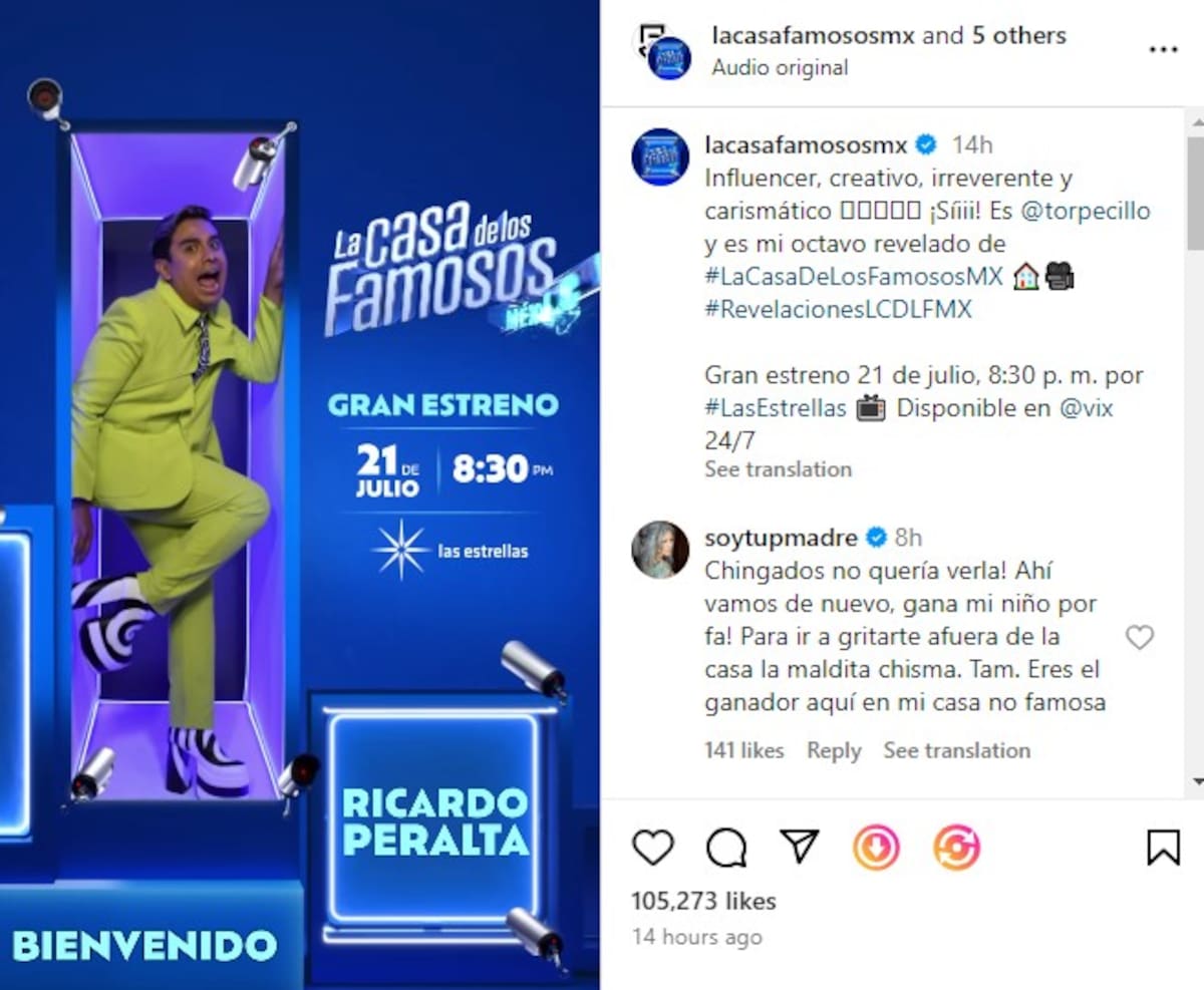 Ricardo Peralta octavo habitante de La Casa de los Famosos / Redes Sociales: @torpecillo