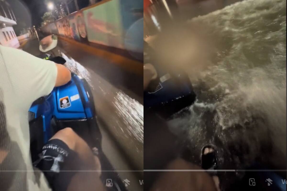 VIRAL | Jóvenes pasan en moto por una calle inundada: ¡creían que solo era un simple charco!