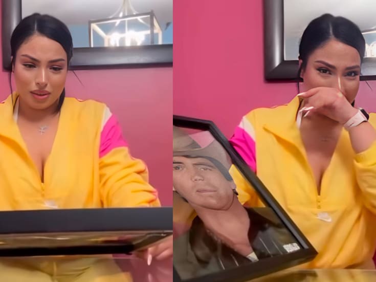 Hija de Chalino Sánchez rompe en llanto al recibir un retrato que hicieron en honor a su padre