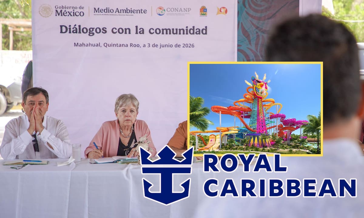 Habitantes de Mahahual defienden el proyecto de Royal Caribbean ante Semarnat, acusando que la cancelación frena obras de salud y energía eléctrica prometidas para la comunidad |@SEMARNAT_mx