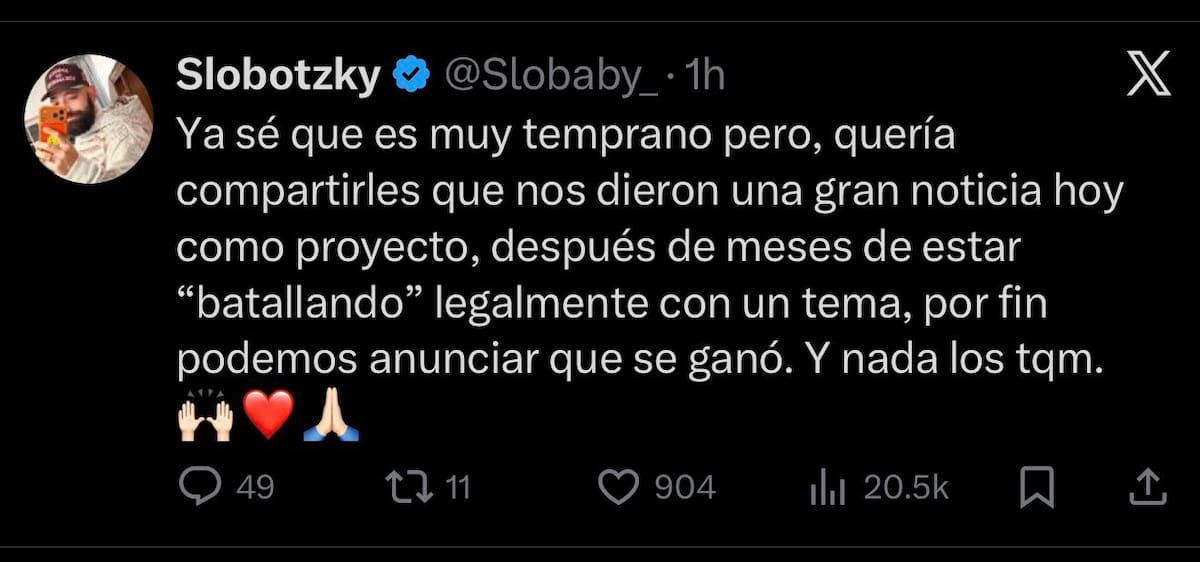 Jesica Bustos interpretó el post de Slobotzky como una indirecta | Cuenta de X: @Luiscasgat1998