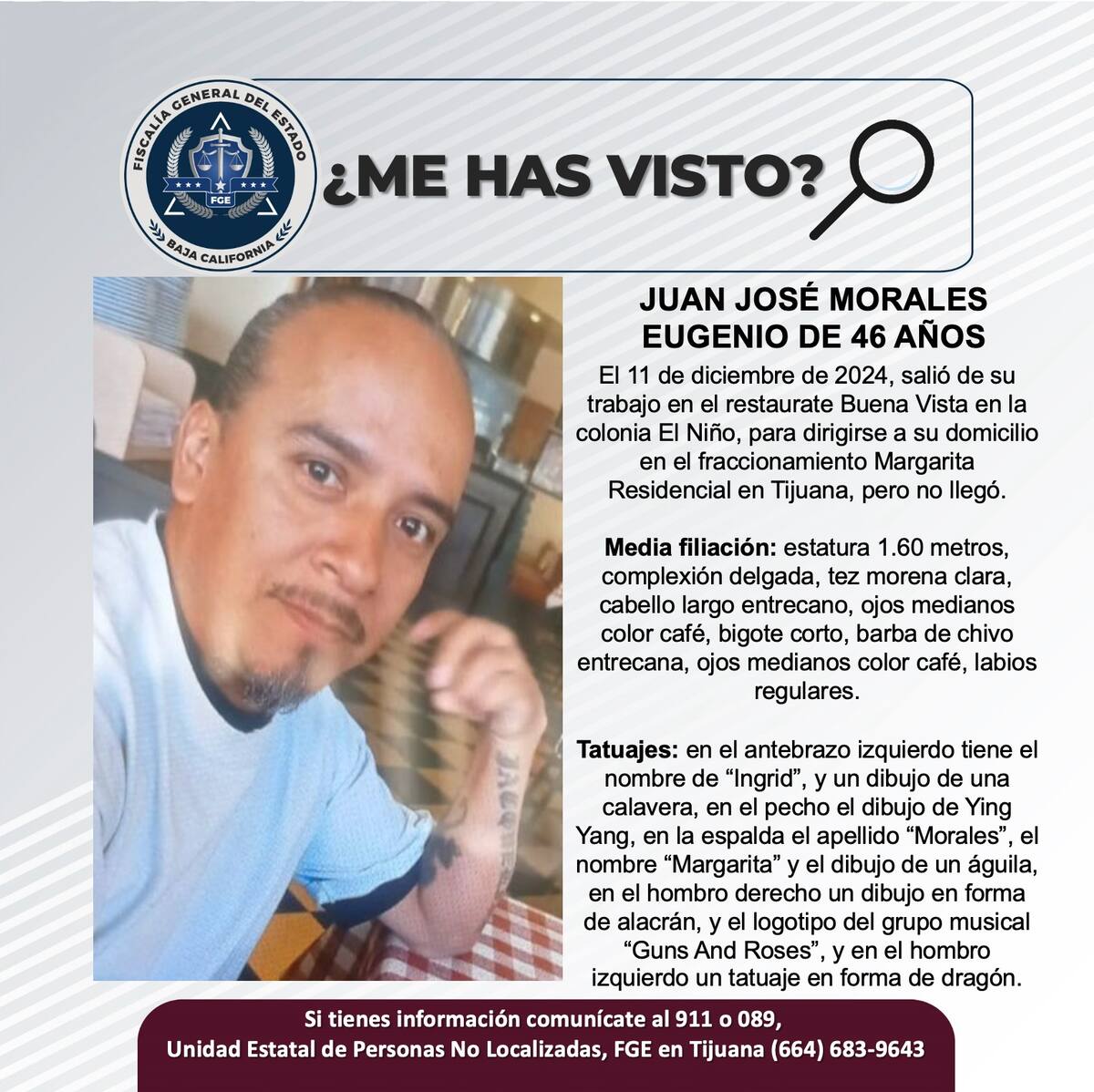 Juan José Morales Eugenio fue visto por última vez el 11 de diciembre del 2024.
