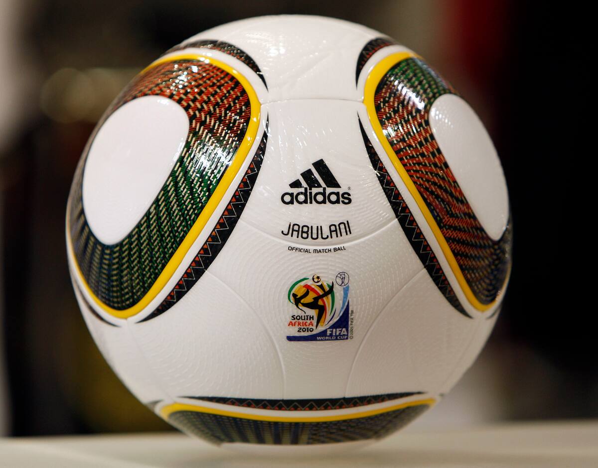 Jabulani, the official ball of the 2010 soccer World Cup in South Africa, is pictured at a sports wear store in Berlin, Germany, Wednesday, Jan. 6, 2010. The ball is made by adidas and was presented at the draw for the World Cup on Dec. 4. (AP Photo/Michael Sohn) ** You can find the entire
World Cup collection on apimages.com **