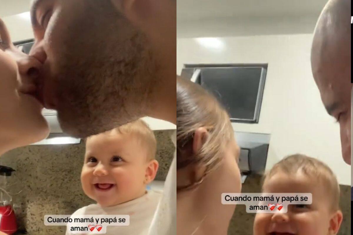 Así reaccionó un bebé al ver a sus padres besarse frente a él
