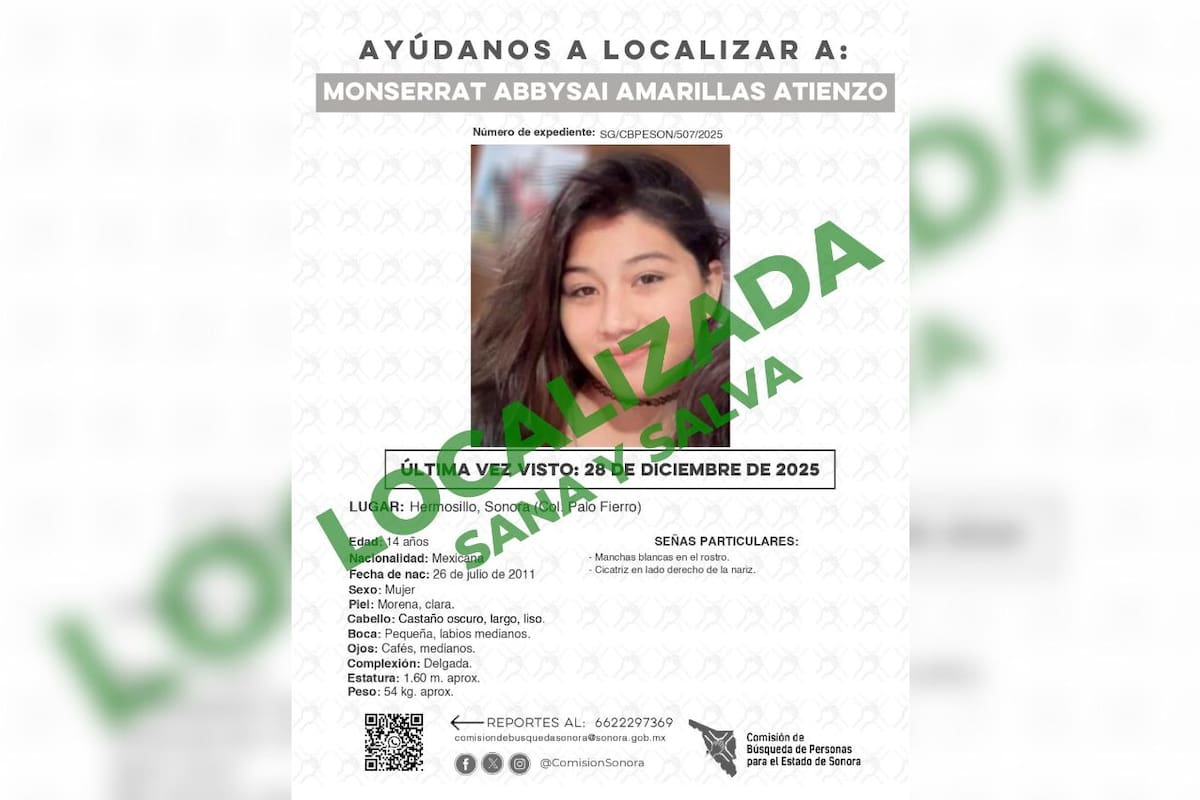 Localizan sana y salva a Montserrat Abbysai, menor reportada como desaparecida en Hermosillo