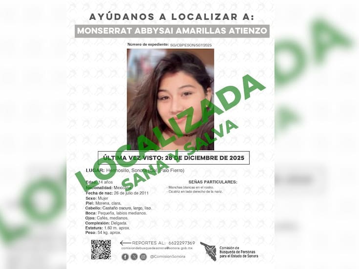 Localizan sana y salva a Montserrat Abbysai, menor reportada como desaparecida en Hermosillo