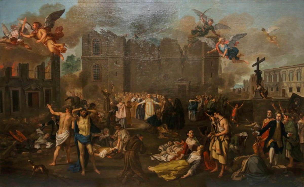 "El terremoto de 1755", pintado por João Glama Ströberle (1708-1792). Actualmente se encuentra en el Museo Nacional de Arte Antiguo en Lisboa.