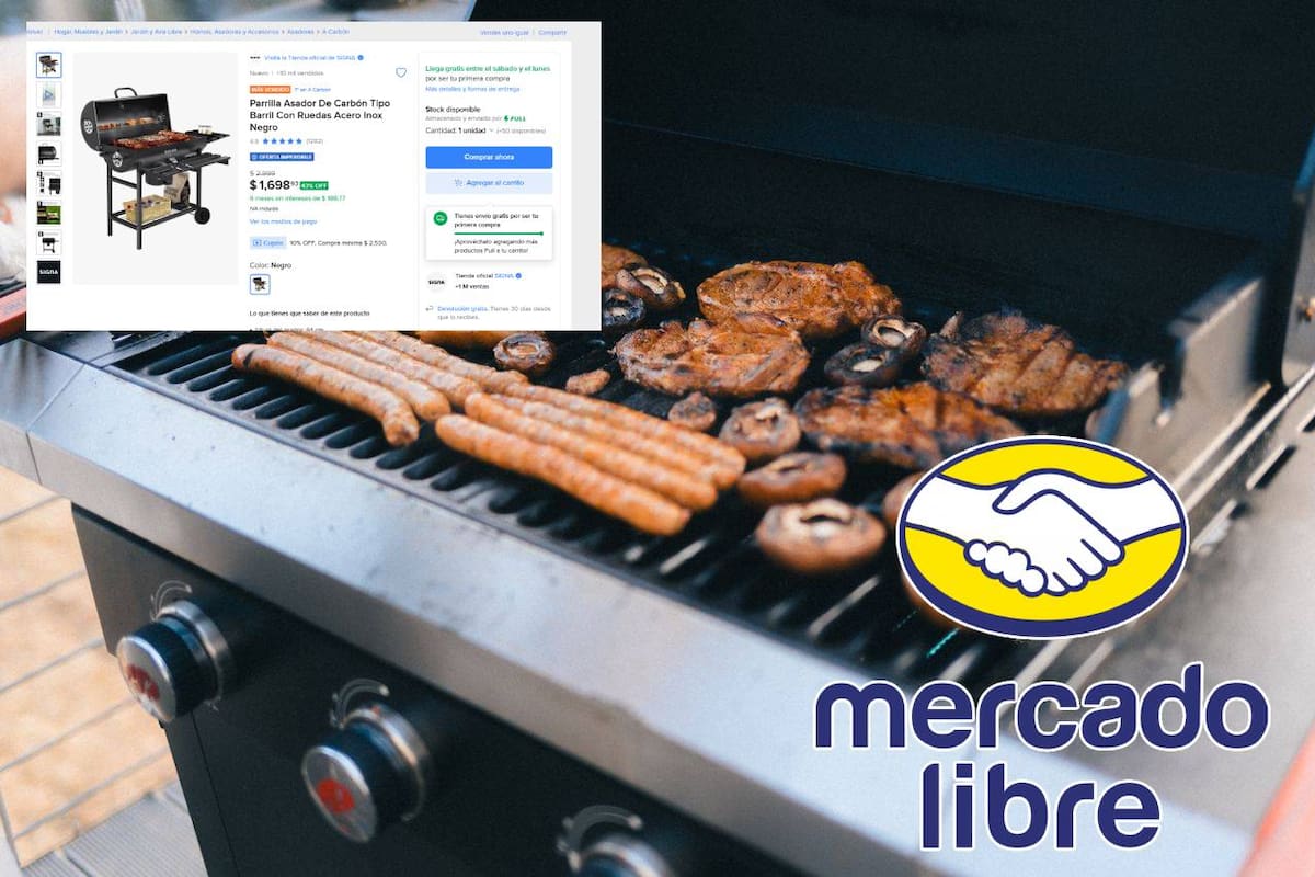 Mercado Libre oferta asador tipo barril, por menos de 2,000 pesos, tiene envíos gratis y meses sin intereses