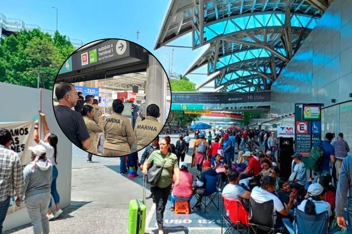CNTE mantiene plantón en la Terminal 1 del AICM y causa caos en accesos peatonales y vehiculares