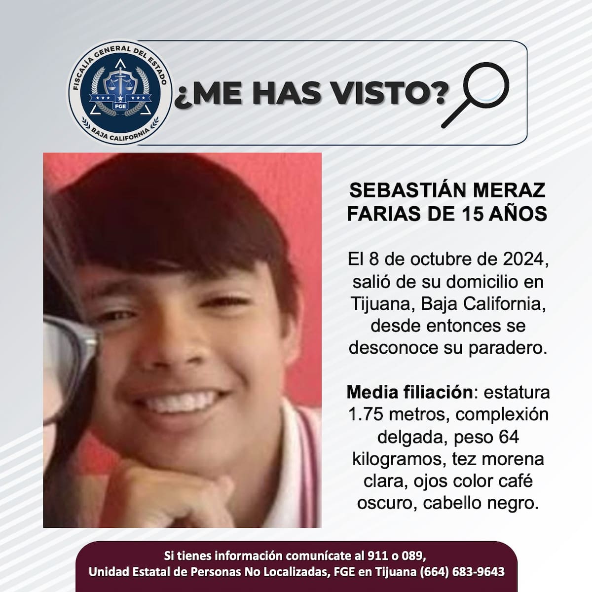 Sebastián Meraz Farias fue visto por última vez el 8 de octubre de 2024.