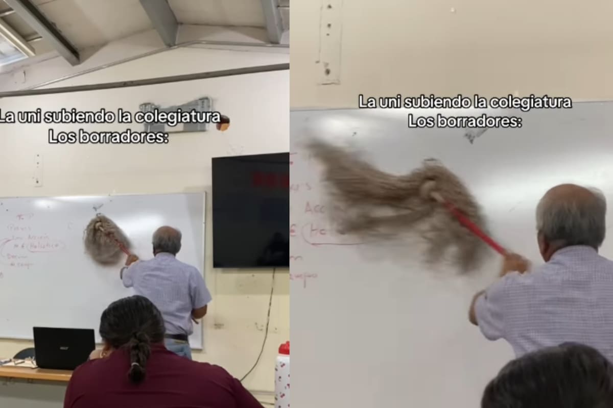 “Él resolvió”: maestro se vuelve viral por borrar el pizarrón con un trapeador ante la falta de borrador