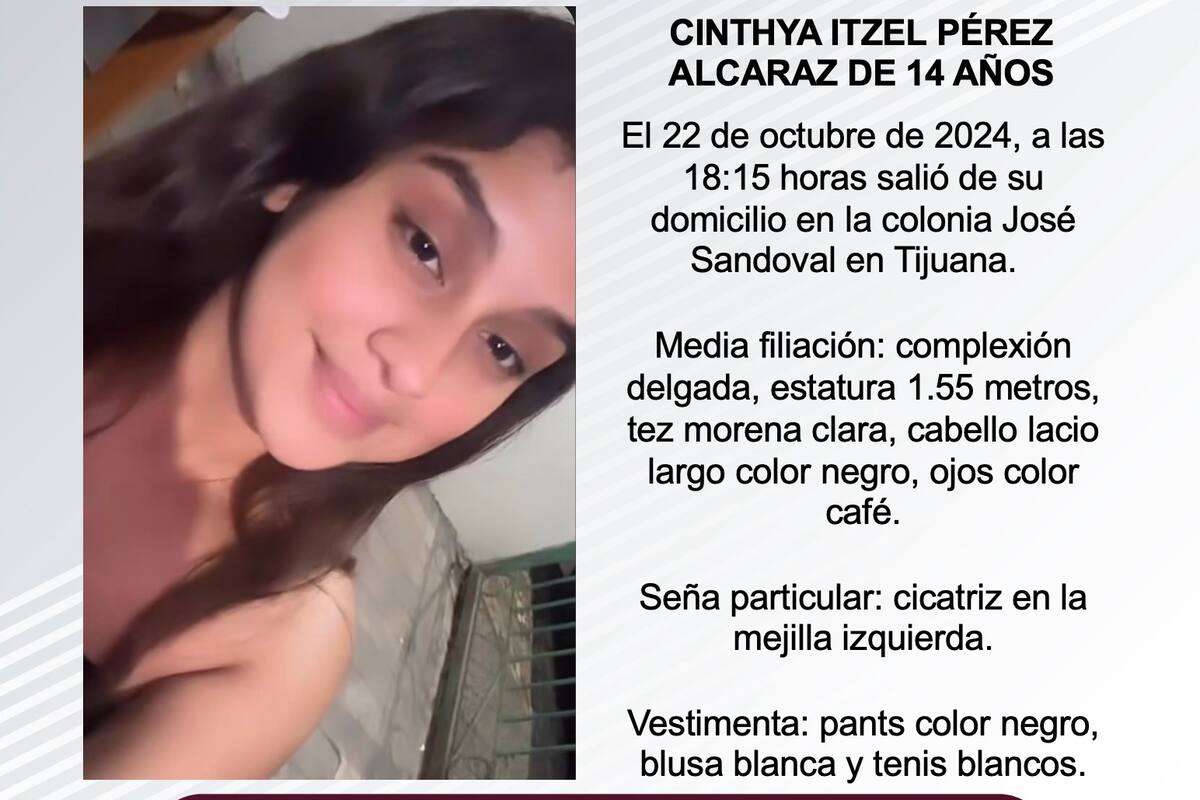 Se busca a Cinthya Itzel Pérez Alcaraz de 14 años de edad