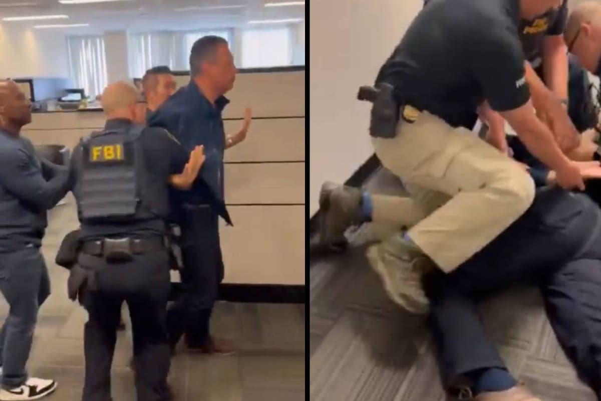 A la fuerza y contra el suelo neutralizan a senador demócrata en California en conferencia de Kristi Noem: Esto ocurrió