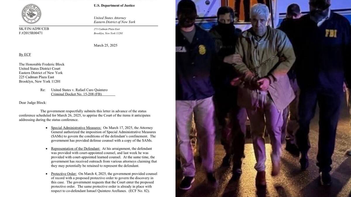 Juez de Nueva York da 90 días para decidir si Caro Quintero enfrenta pena de muerte. Foto: X de Jesús García @JesusGar
