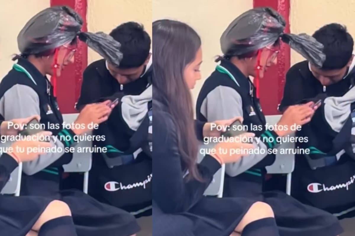 Estudiante protege su peinado antes de fotos de graduación y se vuelve viral