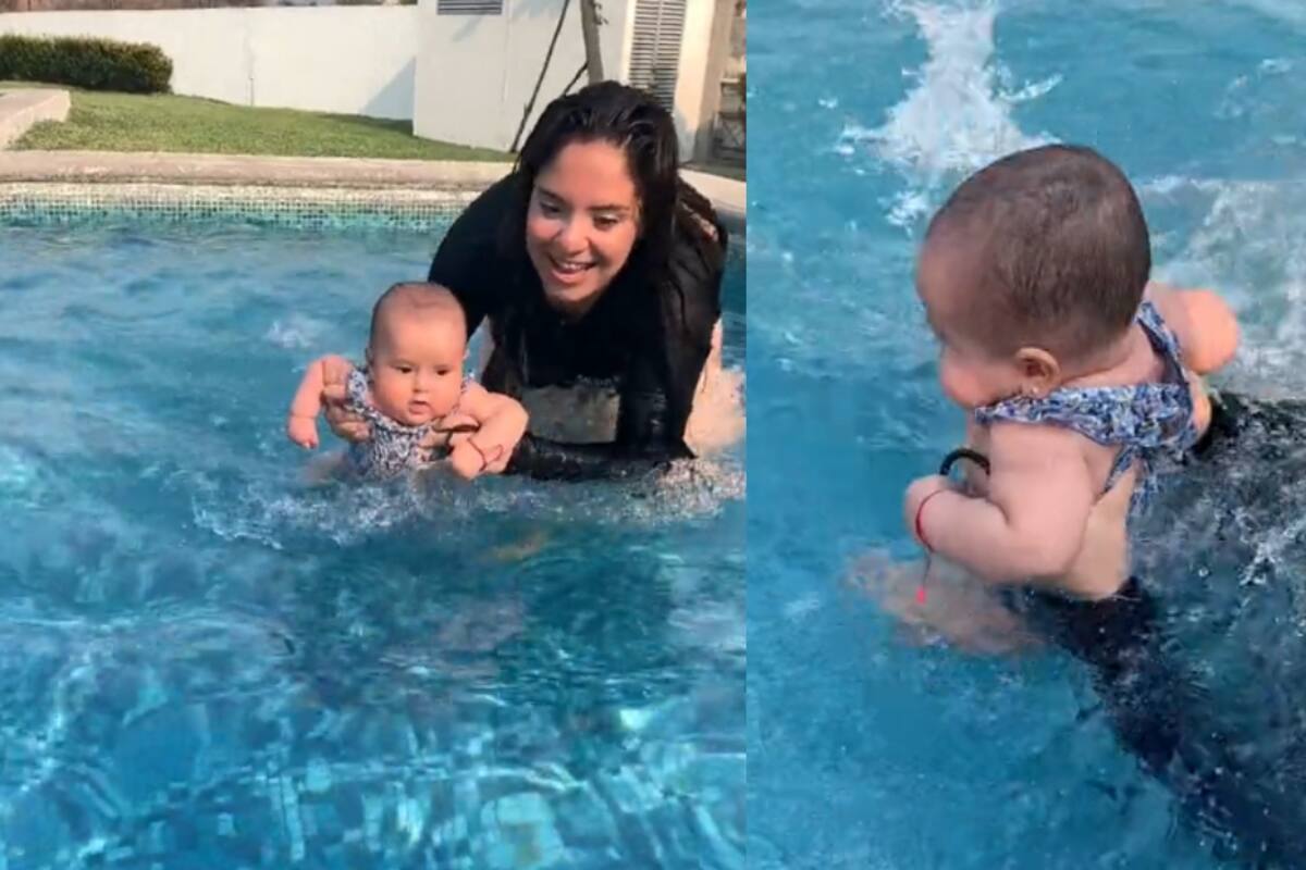 Mujer se vuelve viral por sumergir a su bebé completamente en la piscina