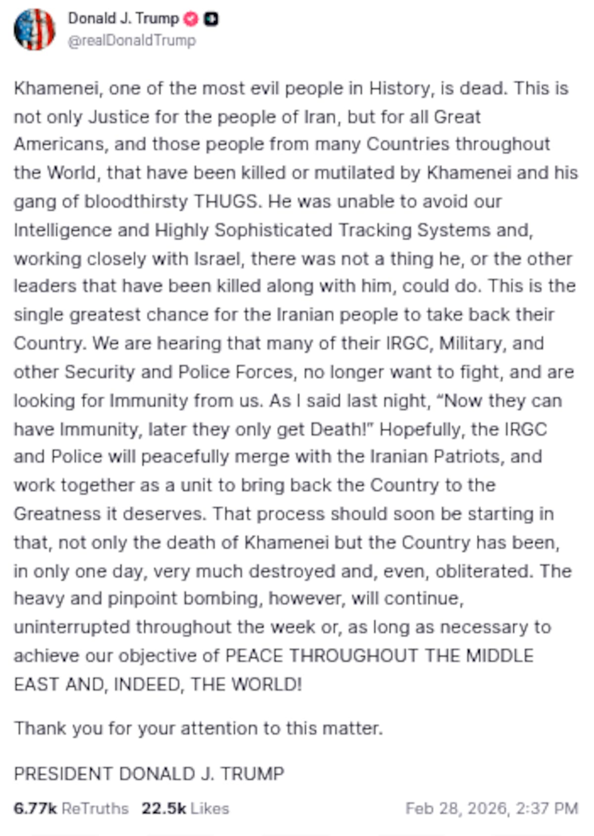 Crédito: captura en Truth Social