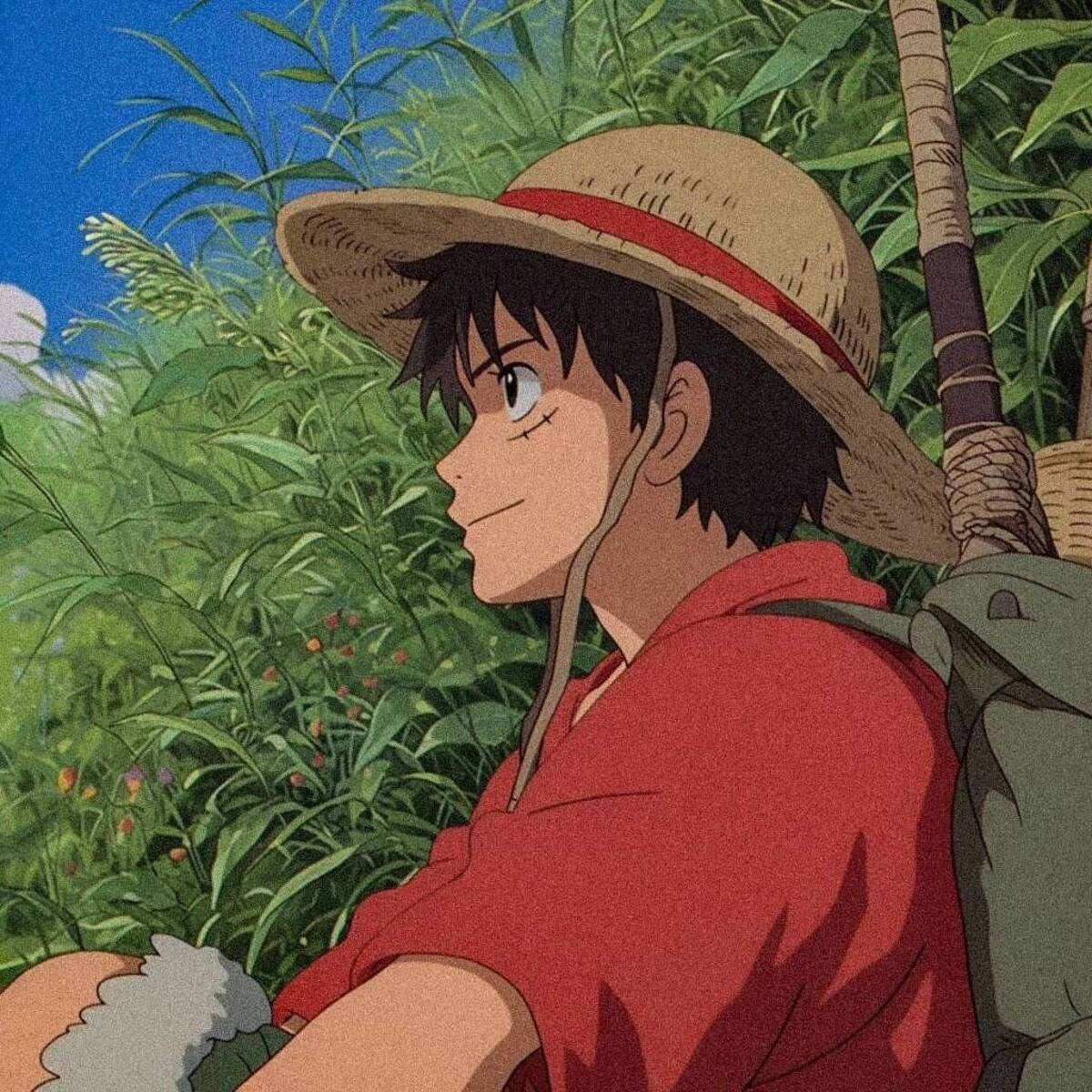 Luffy de One Piece como si fuera un personaje de Studios Ghibli según la IA