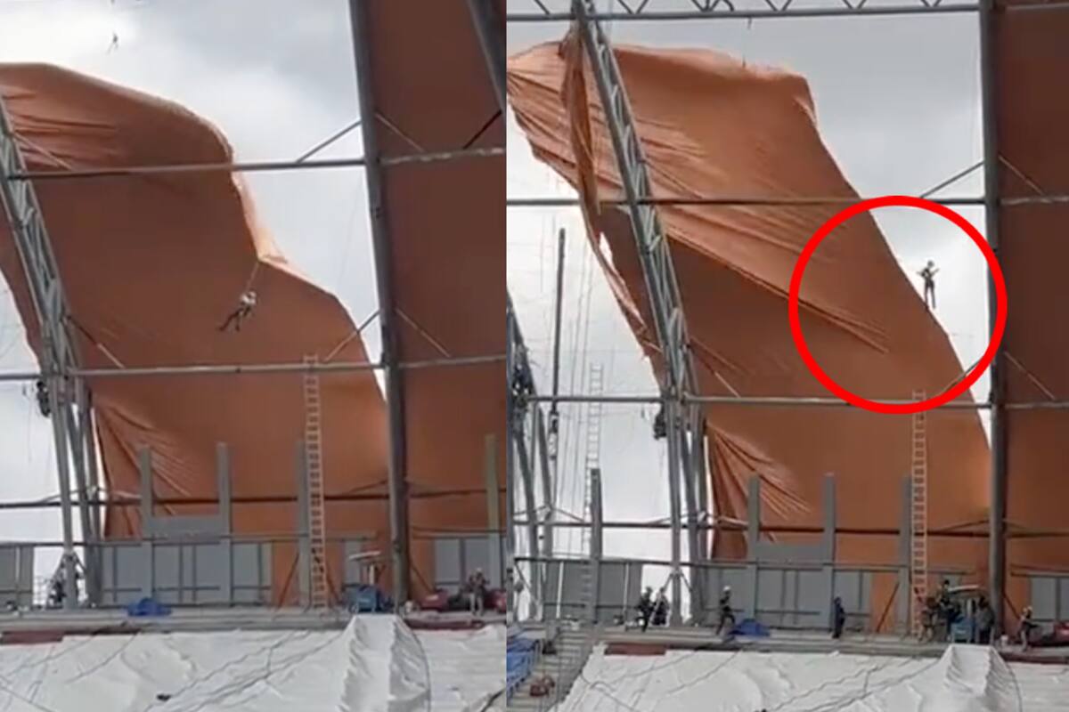 Trabajador del Foro Sol estuvo en grave peligro debido a los fuertes vientos | VIDEO