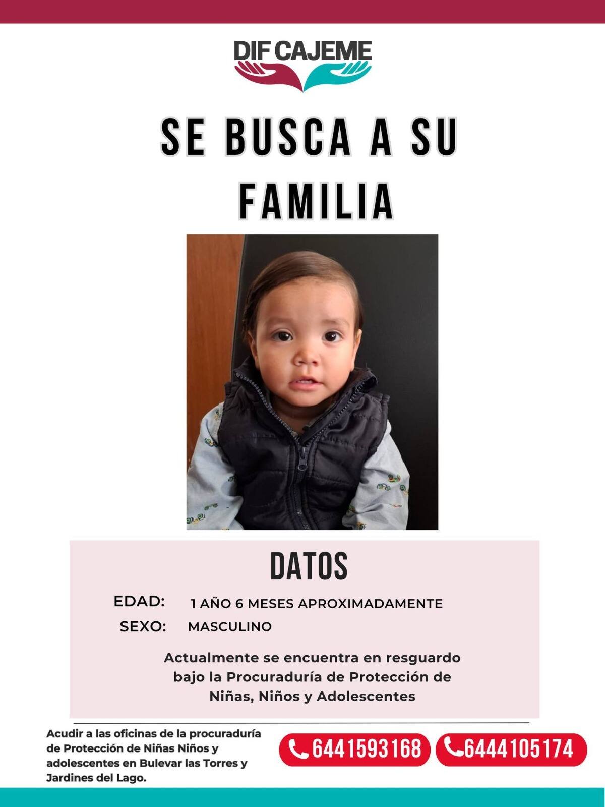 Piden ayuda para localizar a familia de bebé en Cajeme .