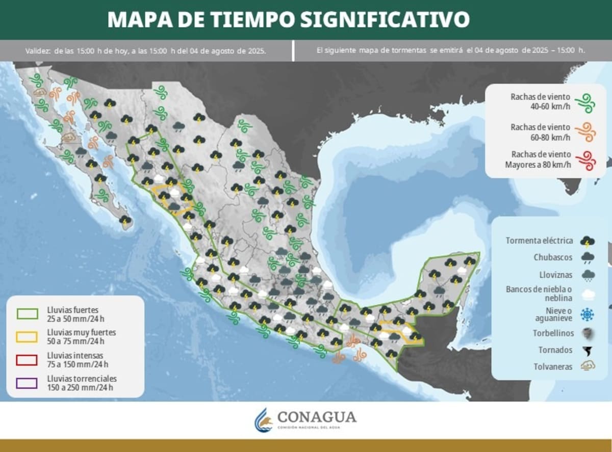 Mapa de tormentas. Foto: Conagua